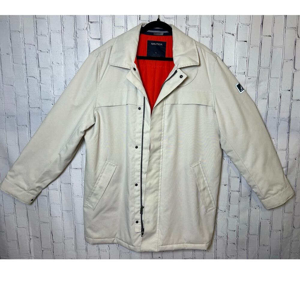 Nautica Men’s Large Cream Insulated Jacket Orange Lined Sailing Coat